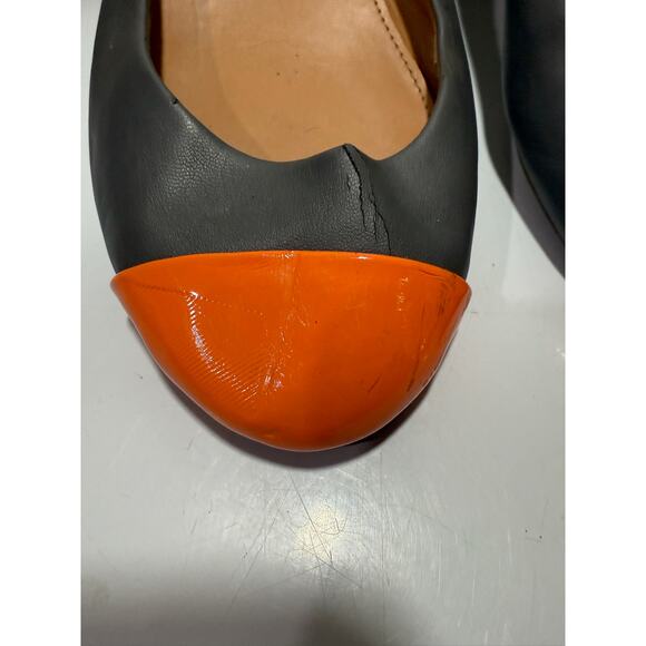 J. Crew Women's Anya Cap-Toe Ballet Flat Leather Grey Orange Size 8.5 - Picture 8 of 8
